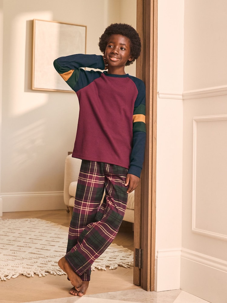 Burgundy Red/ Green Check Single Woven Pyjamas (3-16yrs) - Image 1 of 8