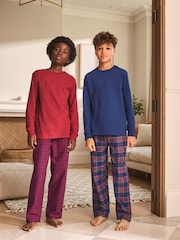 Red/Blue Long Sleeve Woven Check Pyjamas 2 Pack (3-16yrs) - Image 1 of 10