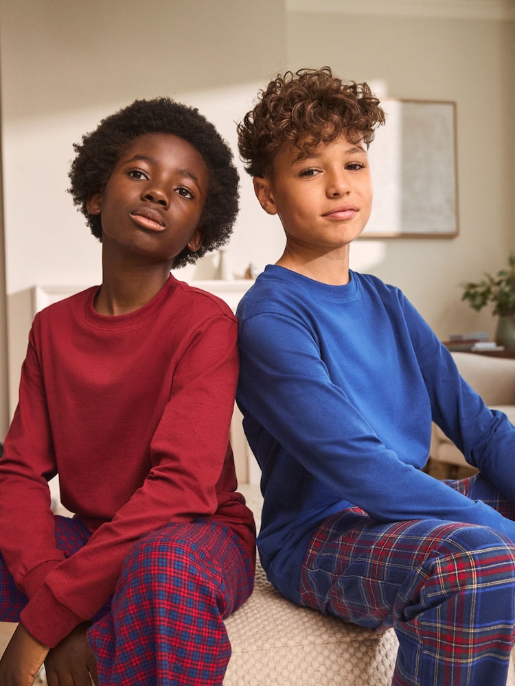 Red/Blue Long Sleeve Woven Check Pyjamas 2 Pack (3-16yrs) - Image 2 of 10