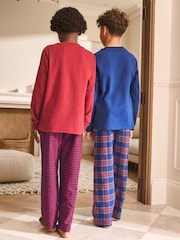 Red/Blue Long Sleeve Woven Check Pyjamas 2 Pack (3-16yrs) - Image 3 of 10