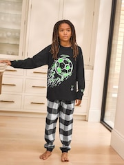 Black/Green Buffallo Check Football Single Woven Pyjamas (3-16yrs) - Image 1 of 9