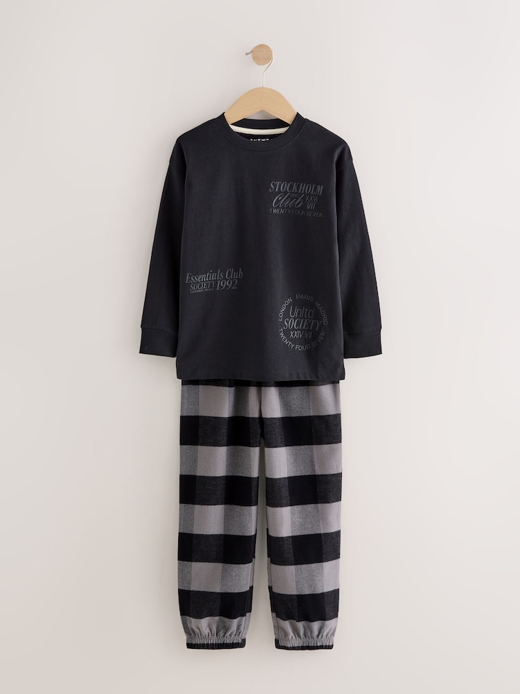 Black/Green/White Woven Check Pyjamas 3 Pack (3-16yrs) - Image 2 of 11