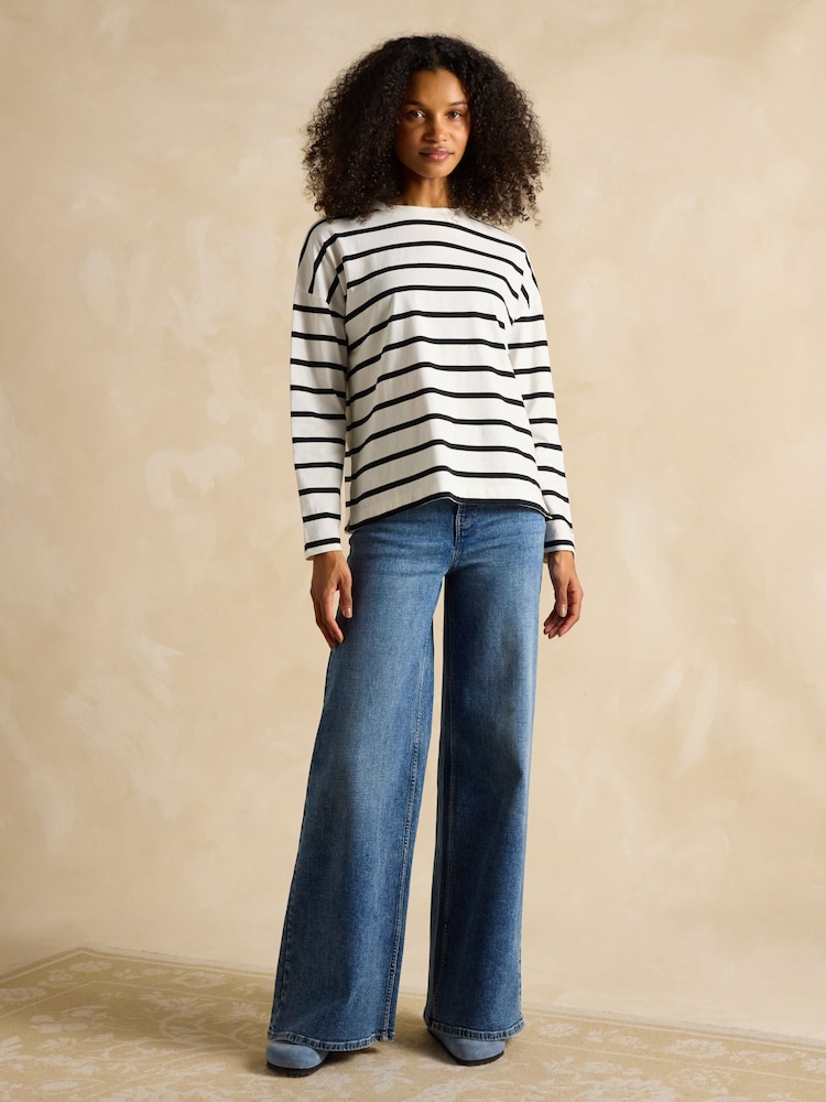 Zwart/crèmekleurig - Joules - Ellie - Jersey top met lange mouwen - Image 4 of 7