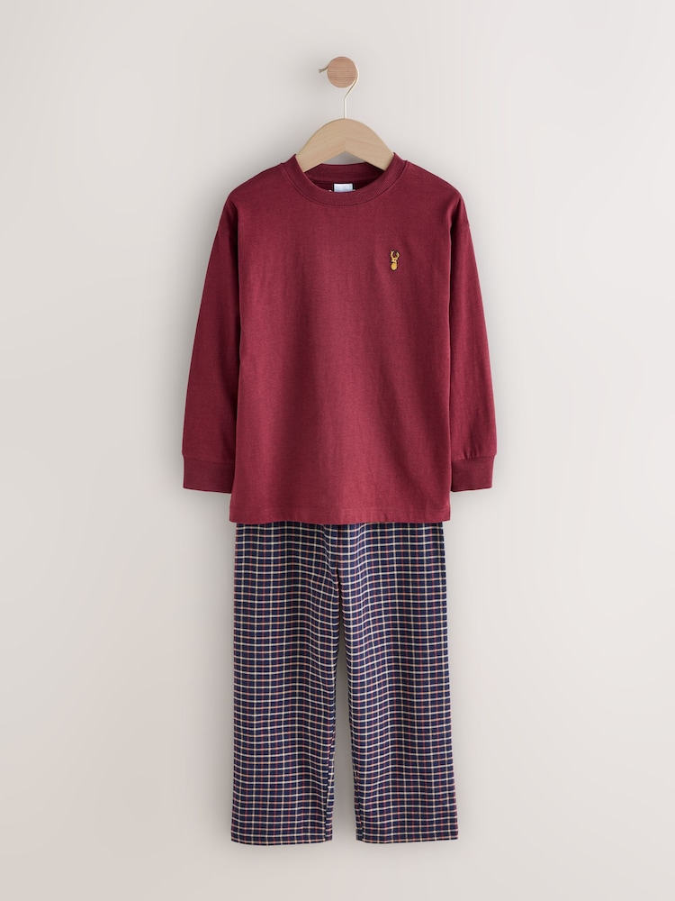 Navy/Burgundy Long Sleeve Woven Check Pyjamas 2 Pack (3-16yrs) - Image 2 of 6 Navy/Burgundy Long Sleeve Woven Check Pyjamas 2 Pack (3-16yrs) - Image 2 of 6