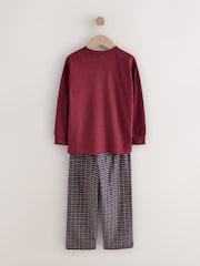 Navy/Burgundy Long Sleeve Woven Check Pyjamas 2 Pack (3-16yrs) - Image 7 of 9