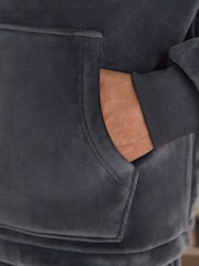 Anthrazitgrau - Jersey Textured Ribbed Hoodie - Bild 4 von 8