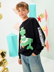 Black Minecraft Long Sleeve Christmas T-Shirt (3-16yrs) - Image 1 of 9