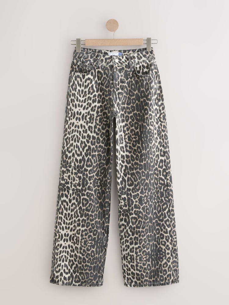 Leopard Print Hourglass Wide Leg 100% Cotton Jeans - Image 1 of 3