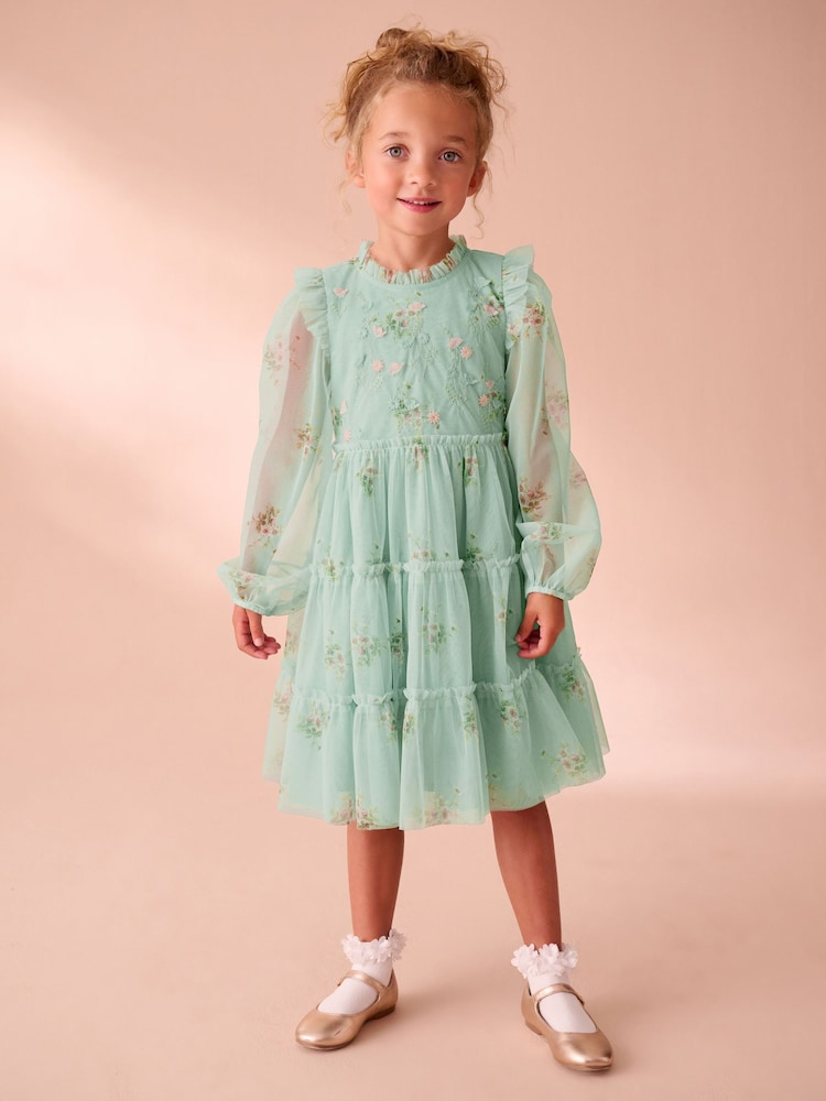 Laura Ashley Mint Green Tiered Long Sleeve Mesh Dress - Image 1 of 10 Laura Ashley Mint Green Tiered Long Sleeve Mesh Dress - Image 1 of 10