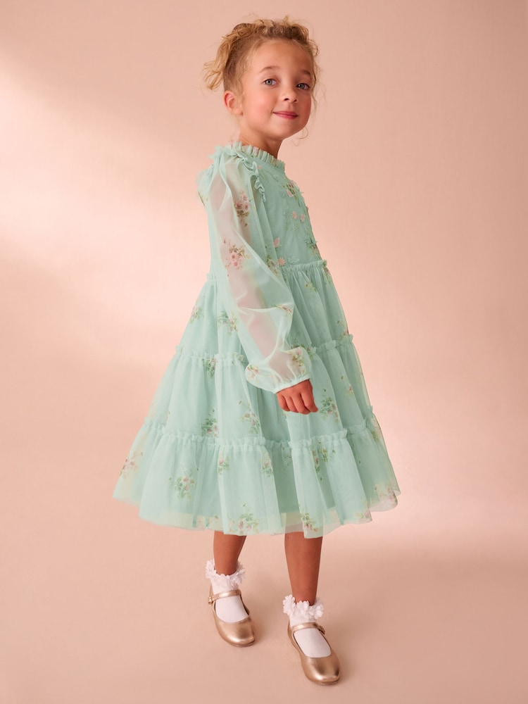 Laura Ashley Tired Mânecă lungă Mesh Rochie - Image 3 of 10