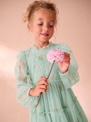 Laura Ashley Mint Green Tiered Long Sleeve Mesh Dress - Image 4 of 10