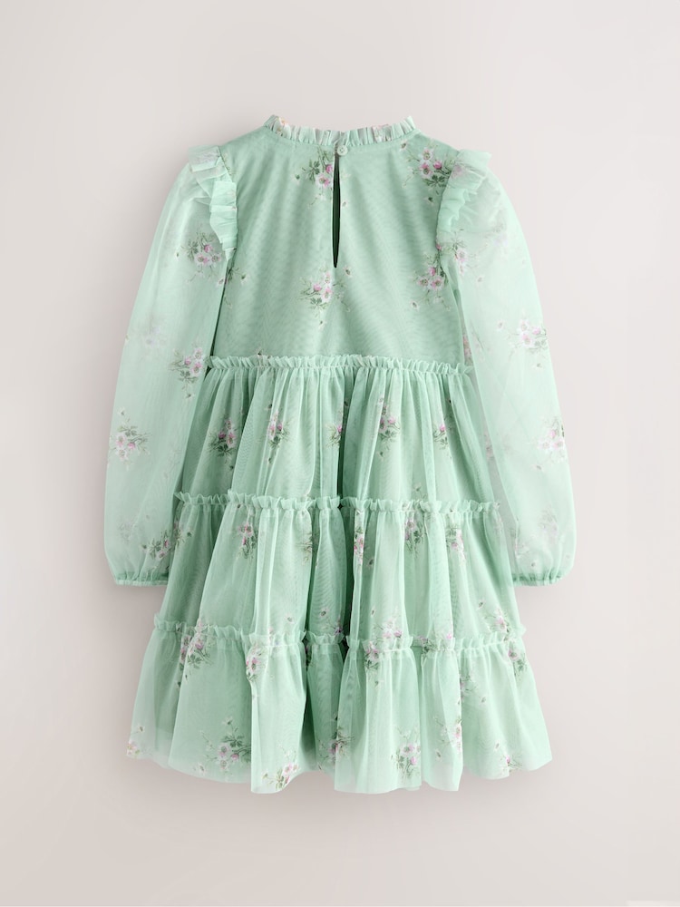 Laura Ashley Tired Mânecă lungă Mesh Rochie - Image 7 of 10