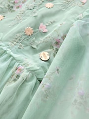 Laura Ashley Mint Green Tiered Long Sleeve Mesh Dress - Image 8 of 10
