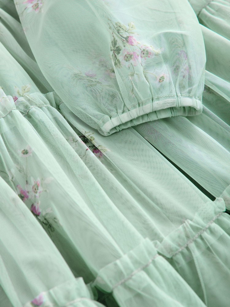 Laura Ashley Tired Mânecă lungă Mesh Rochie - Image 9 of 10