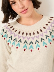 FatFace Grey Embroidered Fairisle Crew Sweatshirt - Image 3 of 5
