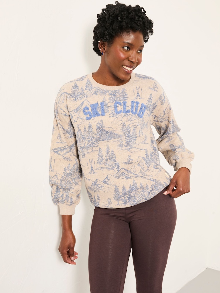 FatFace Alex Natural Ski Club Crew Sweatshirt - Image 1 of 6 FatFace Alex Natural Ski Club Crew Sweatshirt - Image 1 of 6