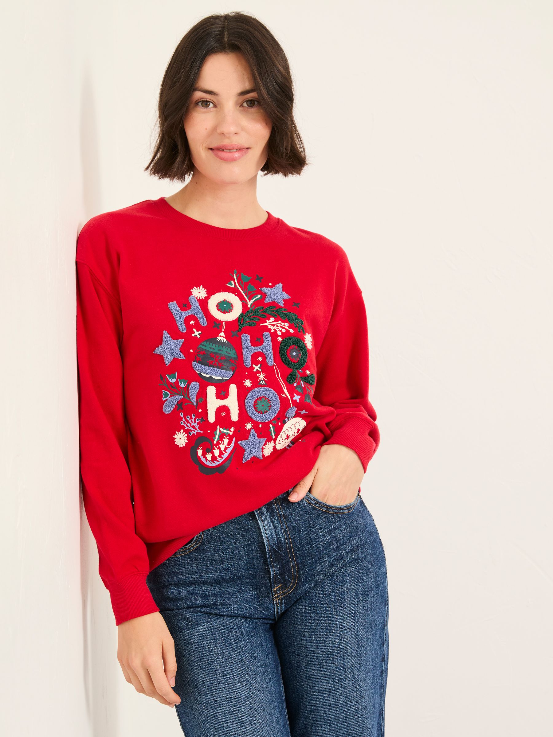 Fatface Georgia Red Festive Graphic Crew Sweatshirt