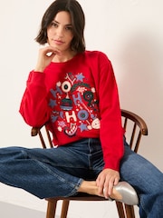 FatFace Georgia Red Festive Graphic Crew Sweatshirt - Image 3 of 5