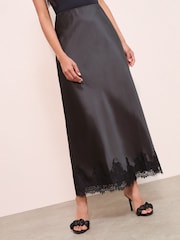 Friends Like These Black Satin Lace Trim Maxi Skirt - Image 1 of 4