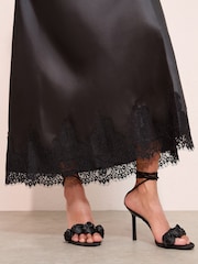 Friends Like These Black Satin Lace Trim Maxi Skirt - Image 2 of 4