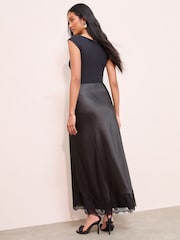 Friends Like These Black Satin Lace Trim Maxi Skirt - Image 4 of 4