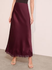 Friends Like These Purple Satin Lace Trim Maxi Skirt - Image 1 of 4