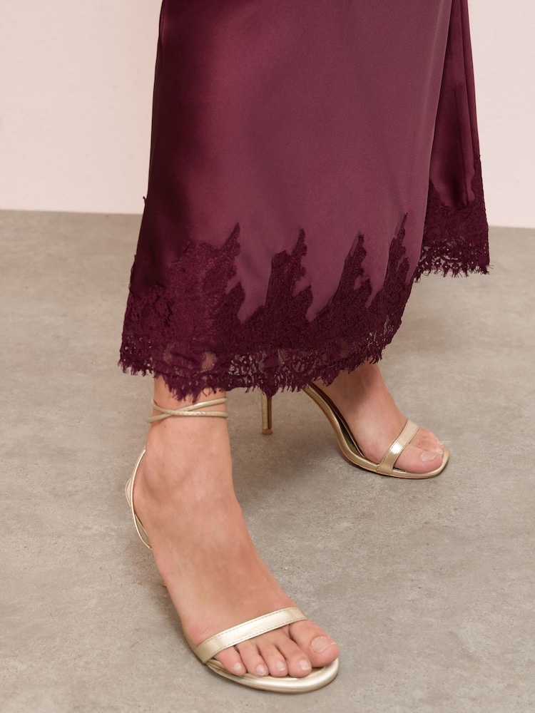 Friends Like These Purple Satin Lace Trim Maxi Skirt - Image 2 of 4 Friends Like These Purple Satin Lace Trim Maxi Skirt - Image 2 of 4