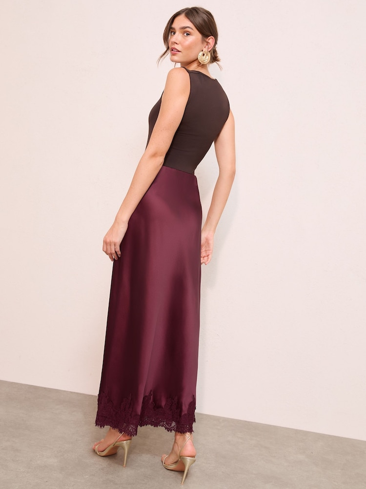 Friends Like These Purple Satin Lace Trim Maxi Skirt - Image 4 of 4 Friends Like These Purple Satin Lace Trim Maxi Skirt - Image 4 of 4
