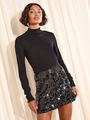 Friends Like These Black Sequin Mini Skirt - Image 4 of 5