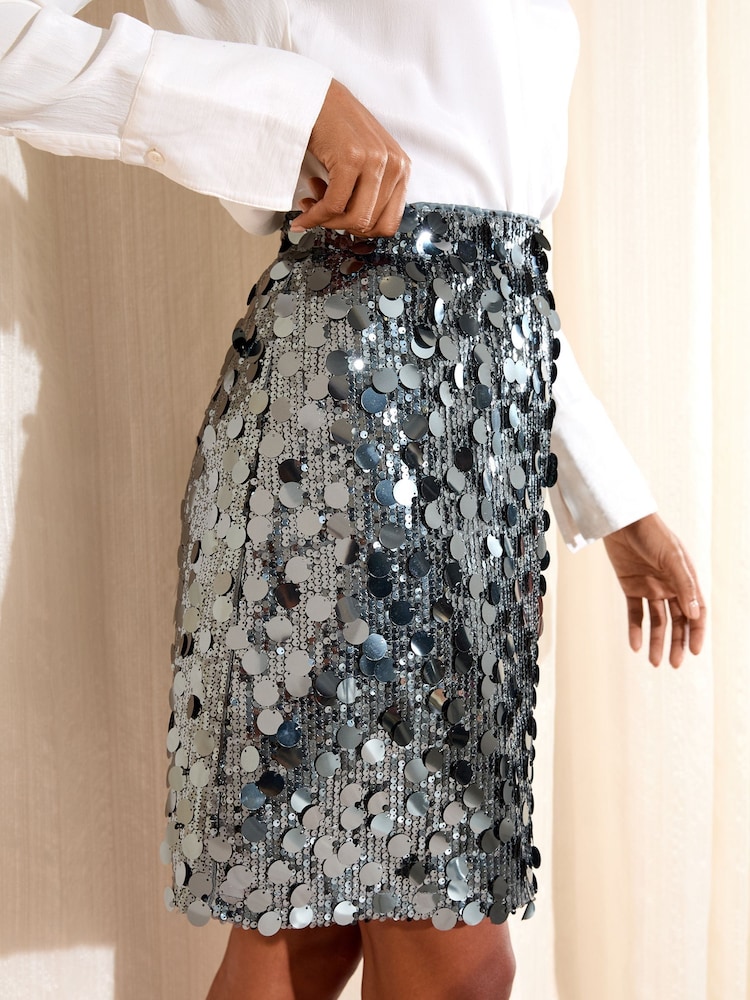 Friends Like These Silver Sequin Mini Skirt - Image 2 of 4
