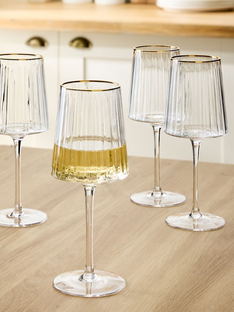 Set of 4 Gold Collins Wine Glasses - Image 1 of 3
