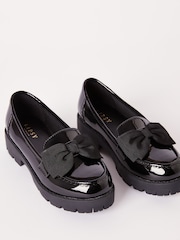 Lipsy Black Chunky Bow Slip-Ons Loafers School Shoes - Image 1 of 4