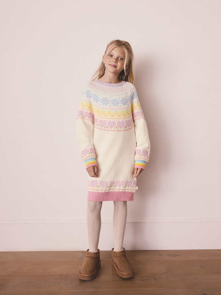 Little Bird by Jools Oliver Pastel Rainbow Kids Rainbow Fairsile Christmas Family Knitted Dress - Image 1 of 10
