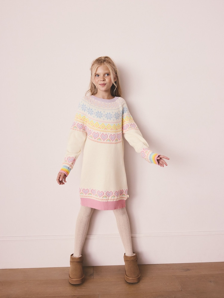 Little Bird by Jools Oliver Pastel Rainbow Kids Rainbow Fairsile Christmas Family Knitted Dress - Image 2 of 10