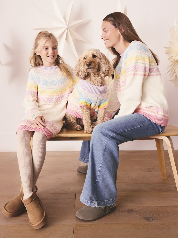 Little Bird by Jools Oliver Pastel Rainbow Kids Rainbow Fairsile Christmas Family Knitted Dress - Image 1 of 2