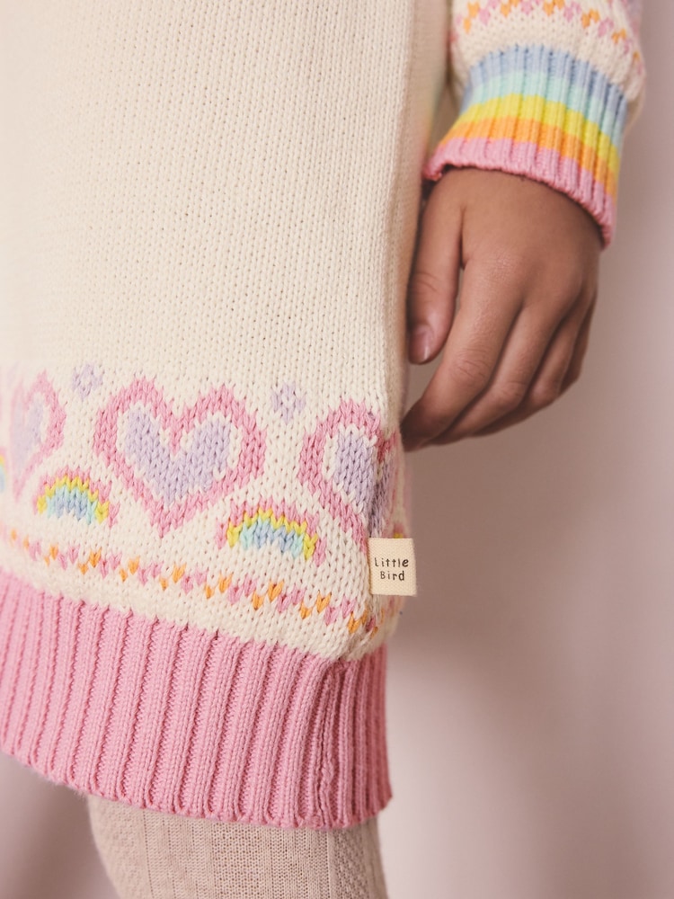 Little Bird by Jools Oliver Pastel Rainbow Kids Rainbow Fairsile Christmas Family Knitted Dress - Image 2 of 2