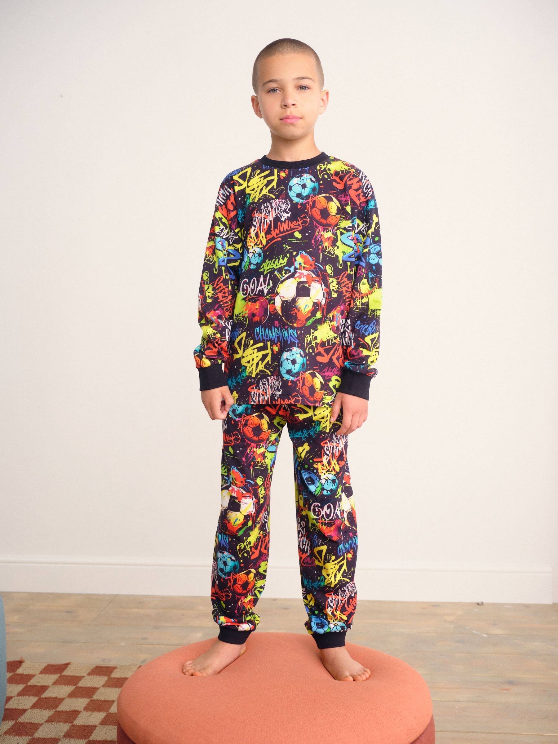 Buy Black Grafiti Single Long Sleeve Leg Pyjamas (3-16yrs) from