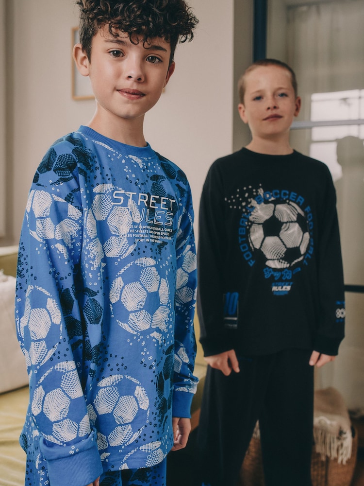 Blue/Black Football Long Sleeve Pyjamas 2 Pack (3-16yrs) - Image 2 of 13 Blue/Black Football Long Sleeve Pyjamas 2 Pack (3-16yrs) - Image 2 of 13