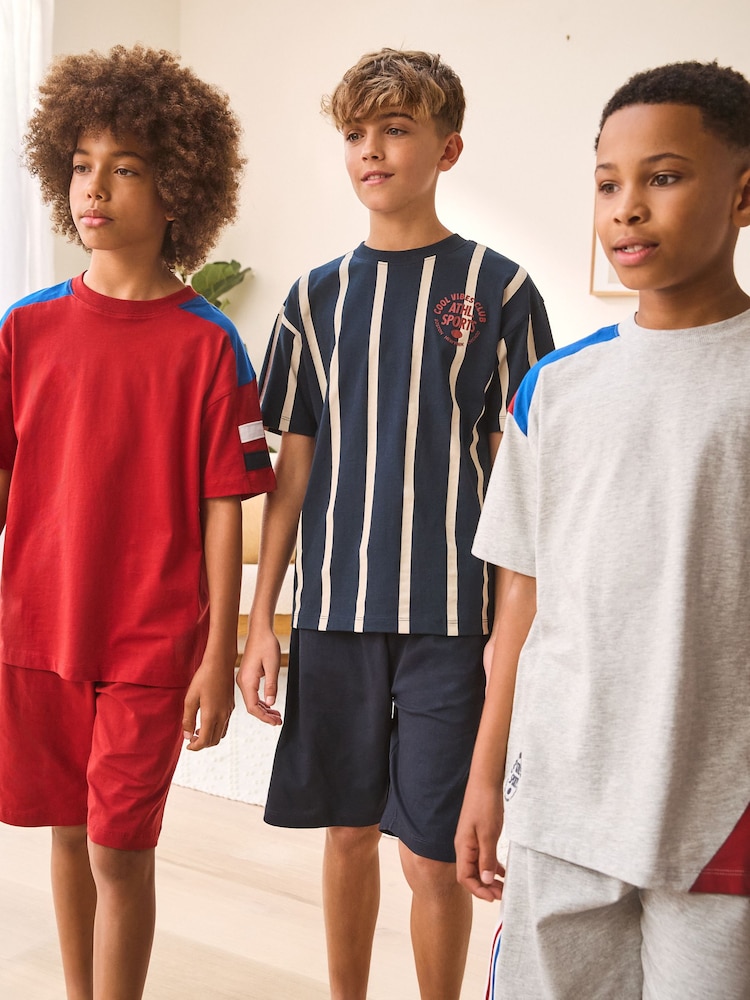 Red/Blue/Grey Stripe Sport Short Pyjamas 3 Pack (3-16yrs) - Image 2 of 3