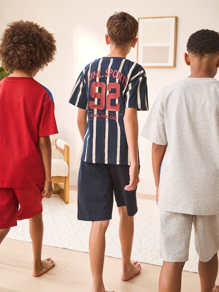 Red/Blue/Grey Stripe Sport Short Pyjamas 3 Pack (3-16yrs) - Image 3 of 3