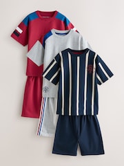 Röd/Blå/Grå Randig Sport - Kort pyjamas 3 -paket (3-16år) - Bild 4 av 10