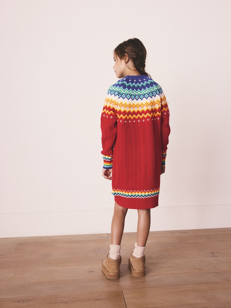Little Bird by Jools Oliver Multi Kids Rainbow Fairsile Christmas Family Knitted Dress - Image 2 of 11