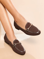 Lipsy Chocolate Brown Standard Fit Snaffle Faux Leather Loafers - Image 1 of 5