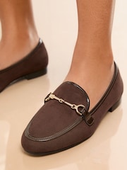 Lipsy Chocolate Brown Standard Fit Snaffle Faux Leather Loafers - Image 2 of 5