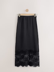 Black Satin Midi Skirt With Lace Trim - Image 6 of 8