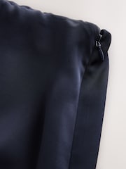 Navy Satin Midi Skirt With Lace Trim - Image 2 of 3