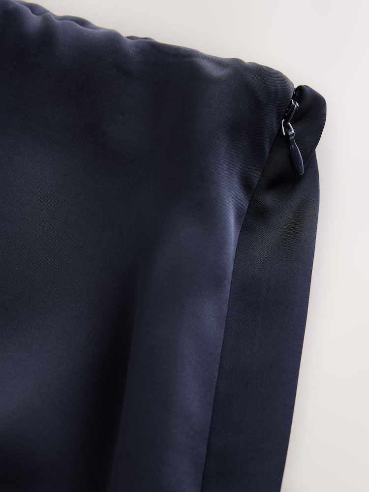 Navy Satin Midi Skirt With Lace Trim - Image 2 of 3