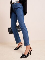 Friends Like These Black Print Bow Pointed Toe Slingback Mid Heel Court Shoes - Image 3 of 4