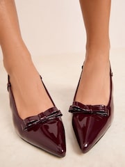 Friends Like These Burgundy Red Print Bow Pointed Toe Slingback Mid Heel Court Shoes - Image 2 of 4