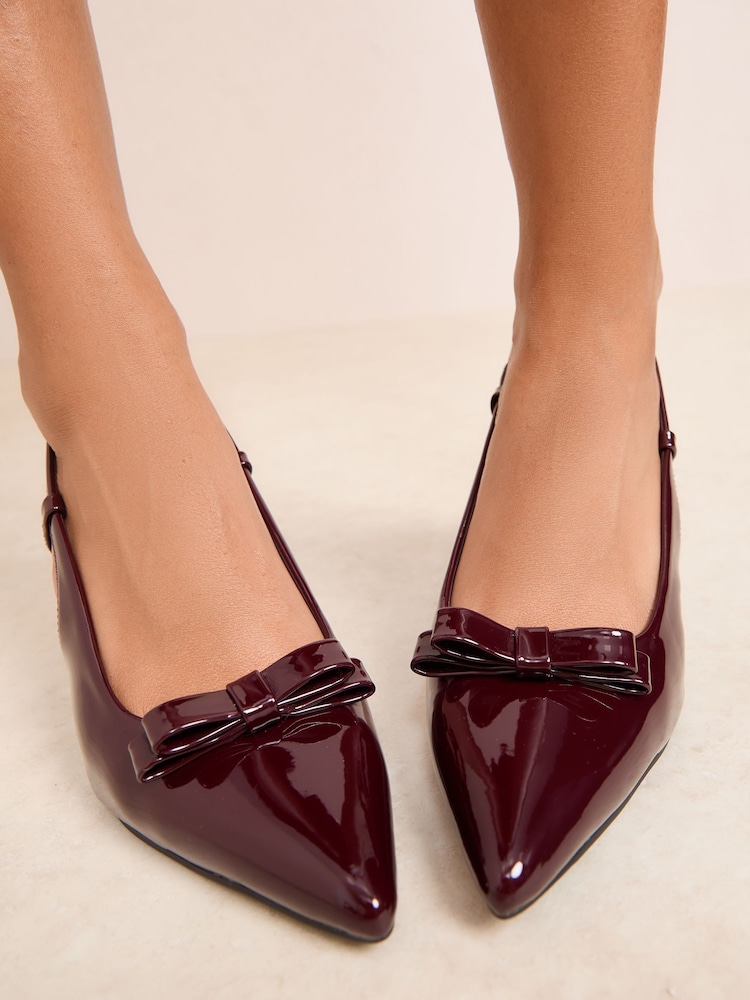 Friends Like These Burgundy Red Bow Pointed Toe Slingback Mid Heel Court Shoes - Image 2 of 4 Friends Like These Burgundy Red Bow Pointed Toe Slingback Mid Heel Court Shoes - Image 2 of 4